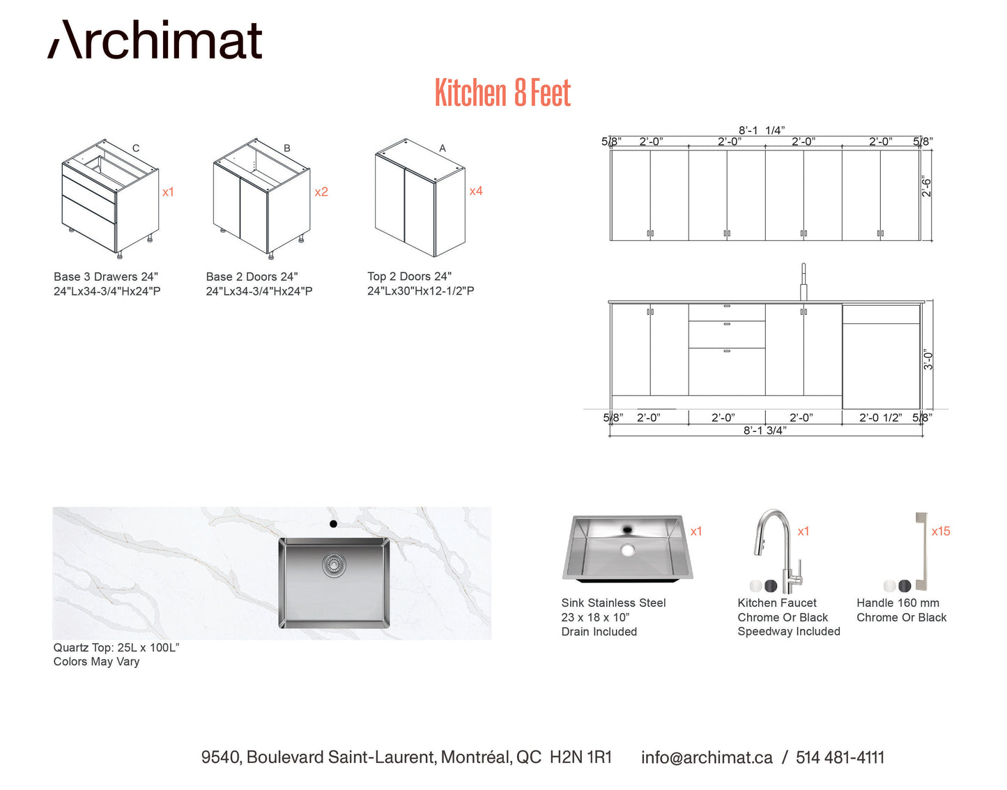 CUISINE 8 Pieds  -5 Couleurs