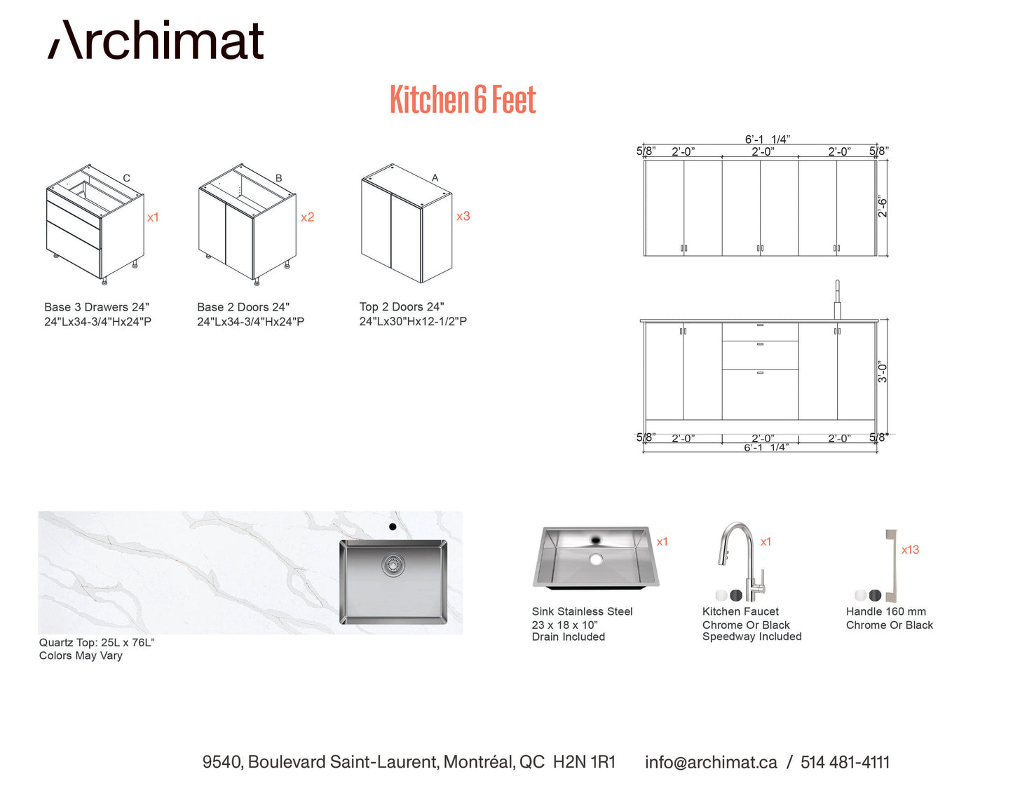 CUISINE 6 Pied - 5 Couleurs
