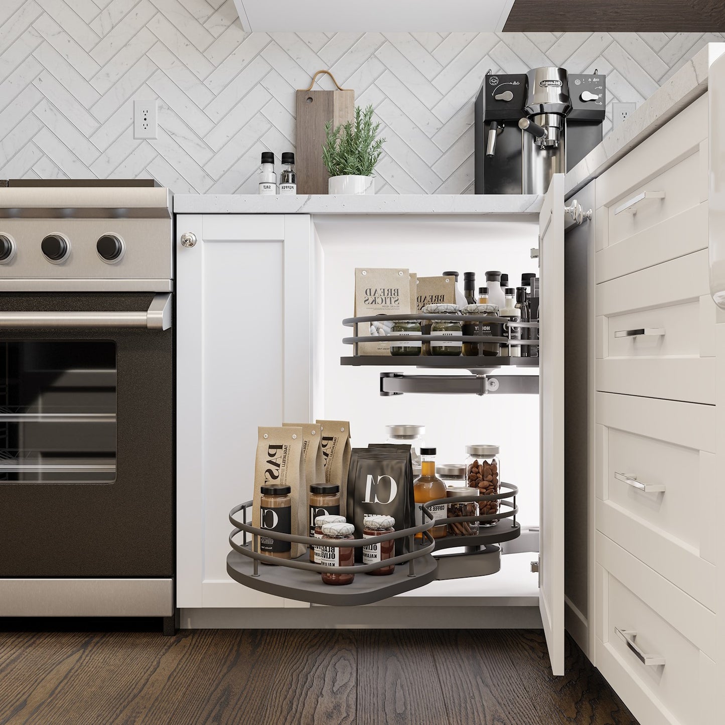 Flymoon 45 Galaxy anthracite - blind corner shelves left opening