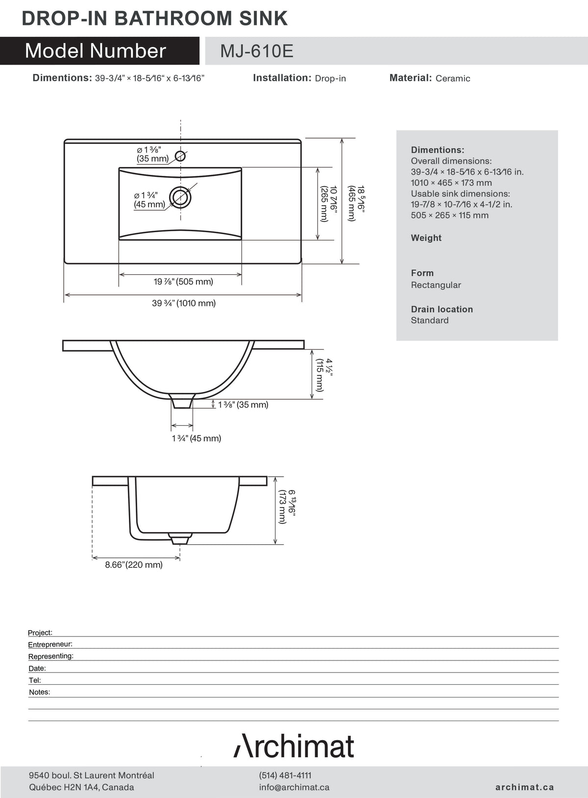 Drop-In Bathroom  Ceramic Sink