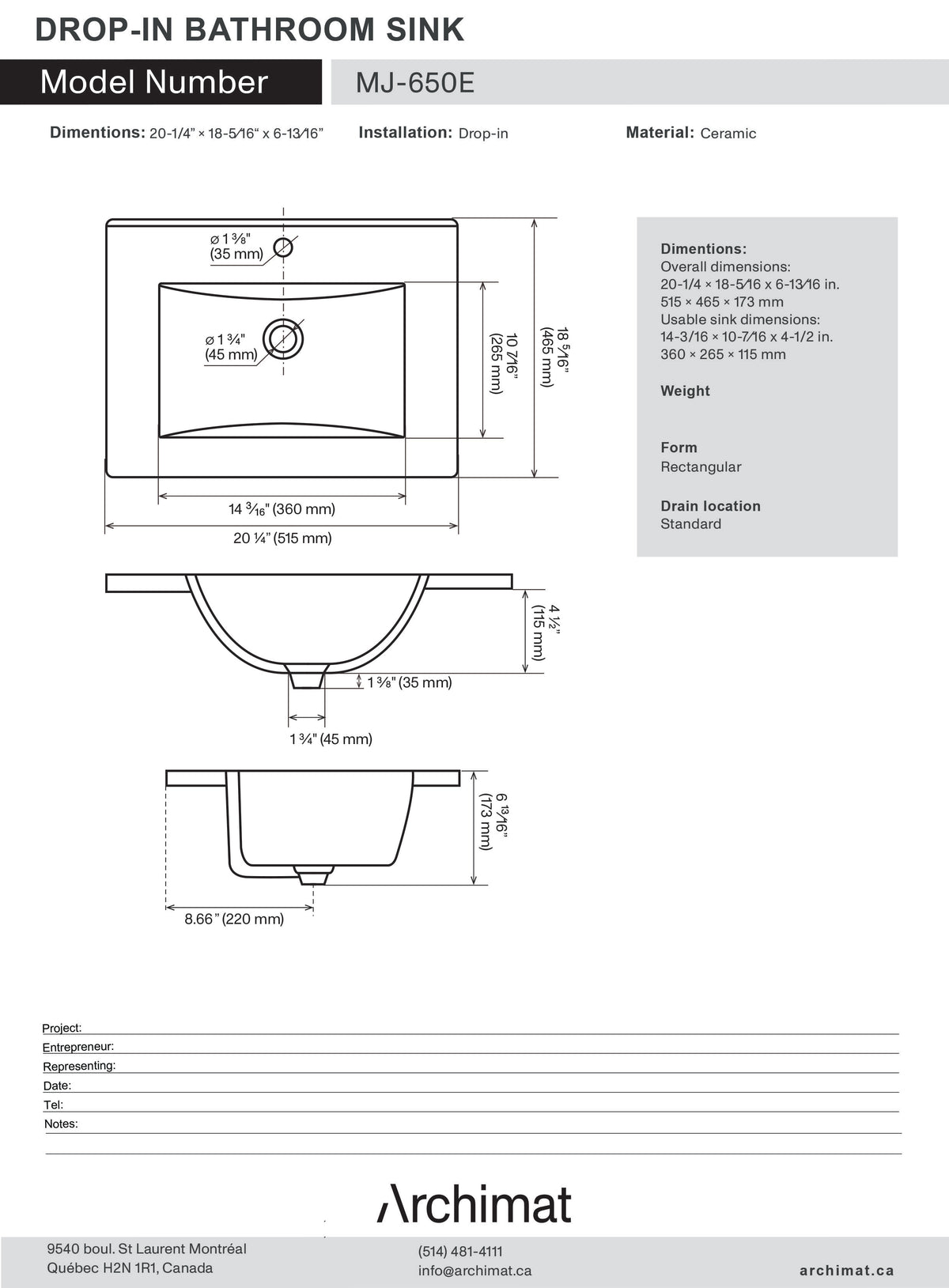 Drop-In Bathroom Ceramic Sink