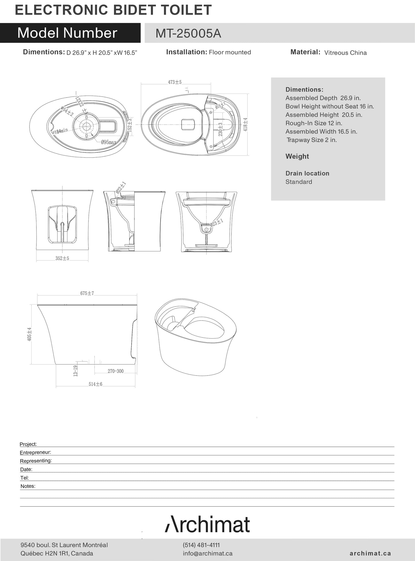 Toilettes bidet électroniques MT-25005A