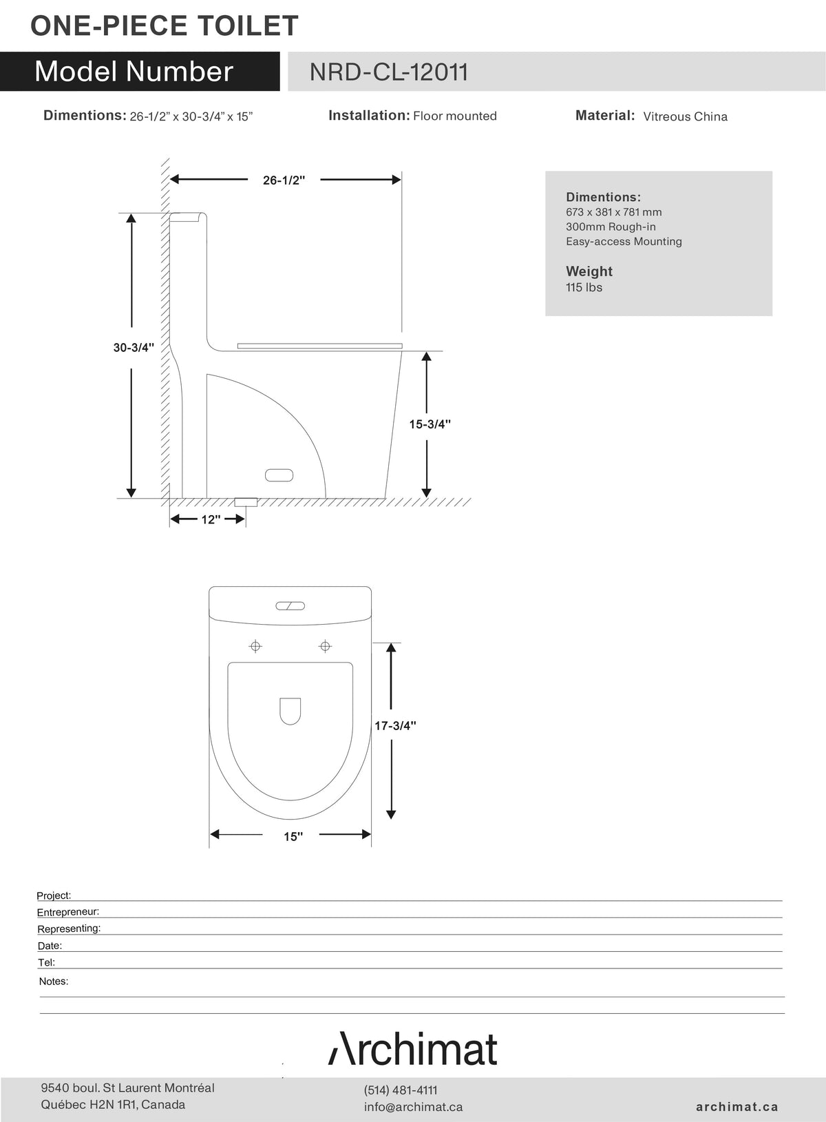 Toilette monobloc, forme de cuvette allongée Blanc NRD-CL-12011