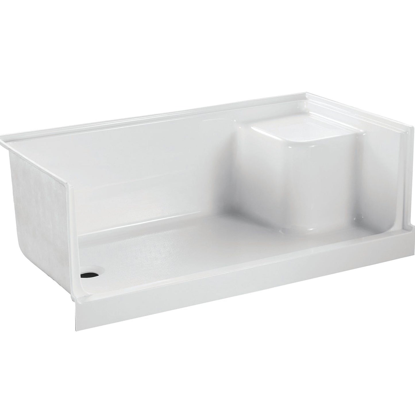 Base de douche avec siège rectangulaire Drain gauche 60x32x21 po