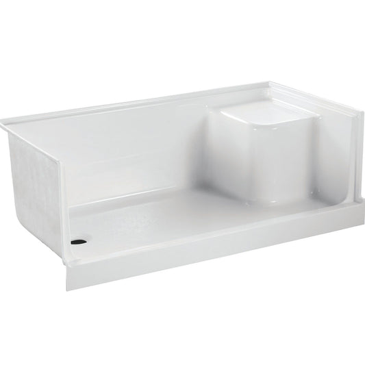 Base de douche avec siège rectangulaire Drain gauche 60x32x21 po