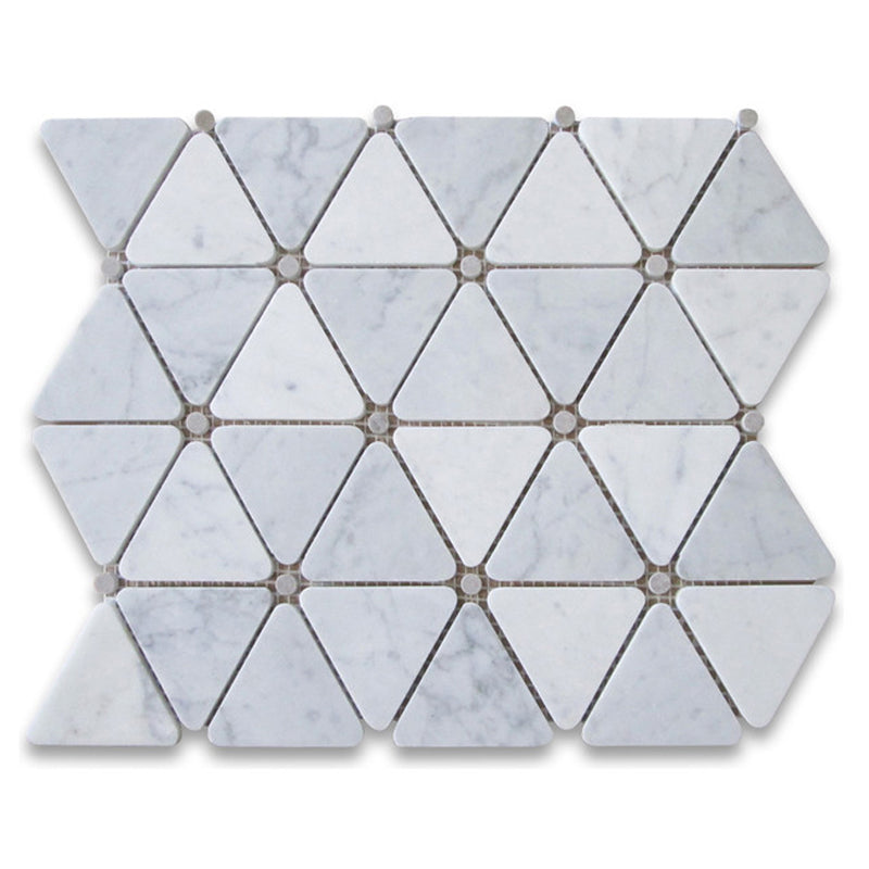 Mosaïque de marbre triangulaire blanc gris veiné mat 12x12 pouces