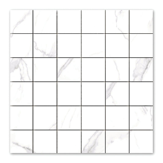 Mosaïque de marbre carrée avec touche de gris blanc brillant 12x12 Pouces