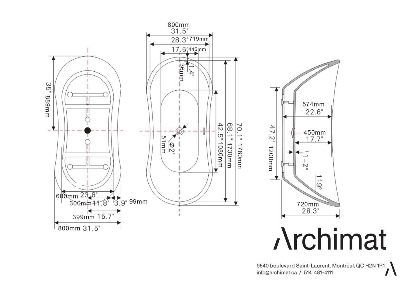 New York Freestanding Bathtub  Size :  70 x 31.5 x 28.3 in. (1780 x 800 x 720 mm) - AJ-6517-WT