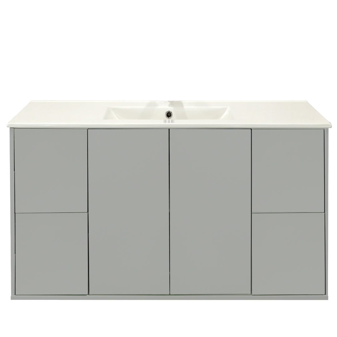 Vanité suspendu gris clair (U12) de 48 po, 2 portes et 4 tiroirs, avec comptoir