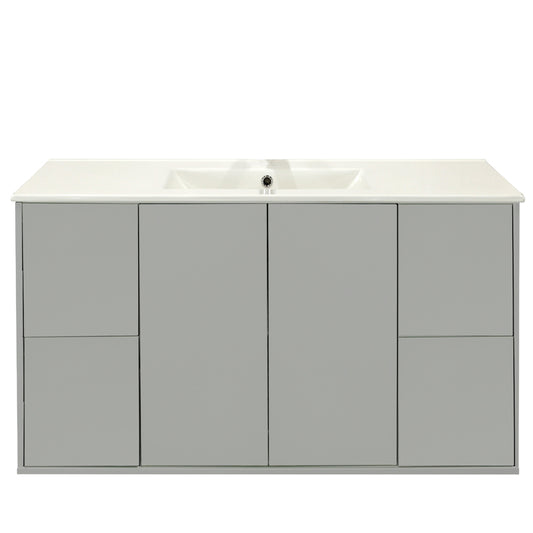 Vanité suspendu gris clair (U12) de 48 po, 2 portes et 4 tiroirs, avec comptoir
