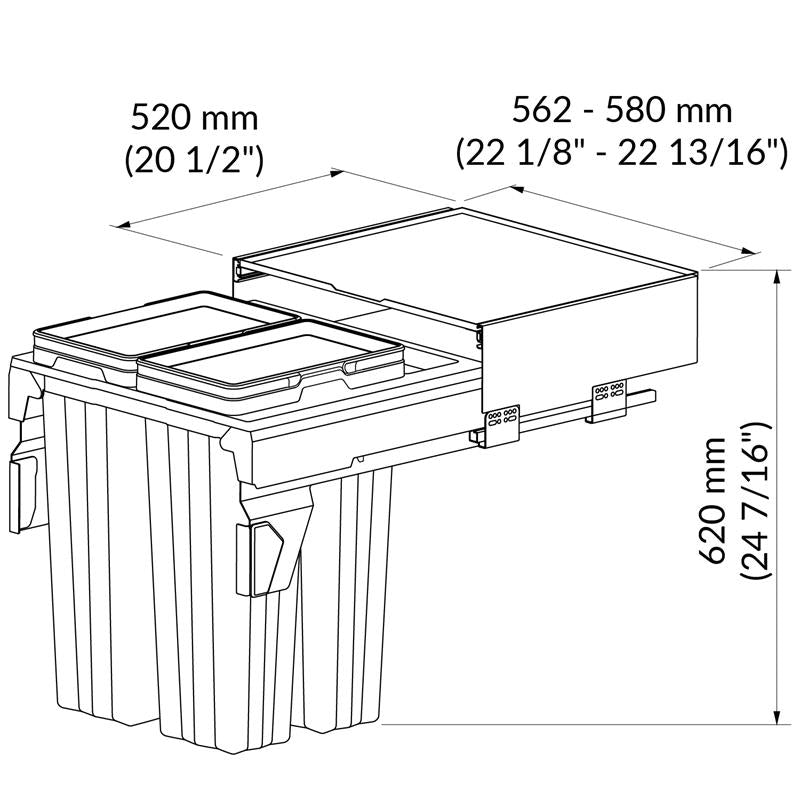 Poubelle coulissante MaxBin 24 po. 74L 2 bacs anthracite