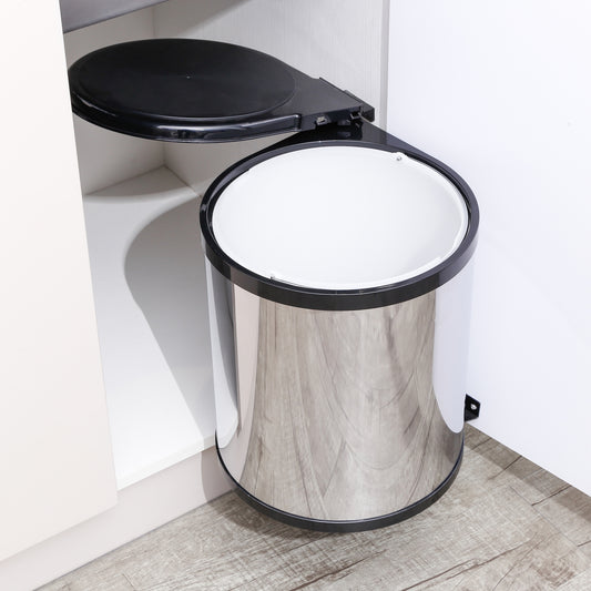 Poubelle ronde pivotante en acier inoxydable et noir, 14 L