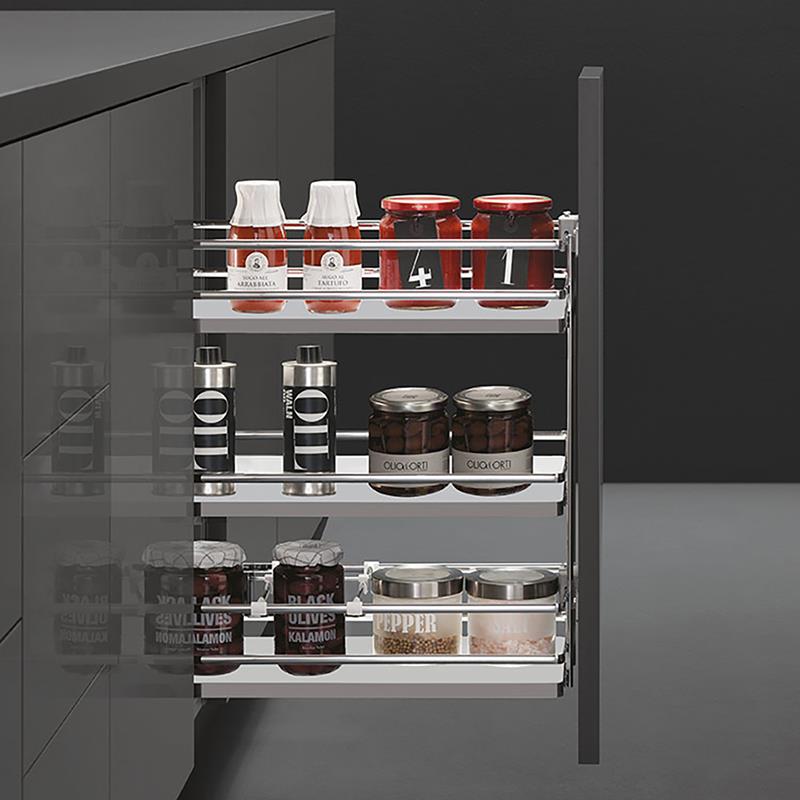 Galaxy narrow pull-out 8" 3 shelves, white/chrome