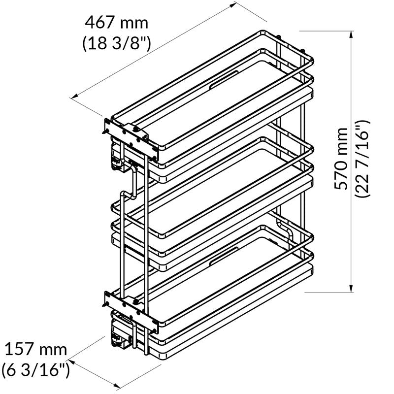 Galaxy narrow pull-out 8" 3 shelves, anthracite