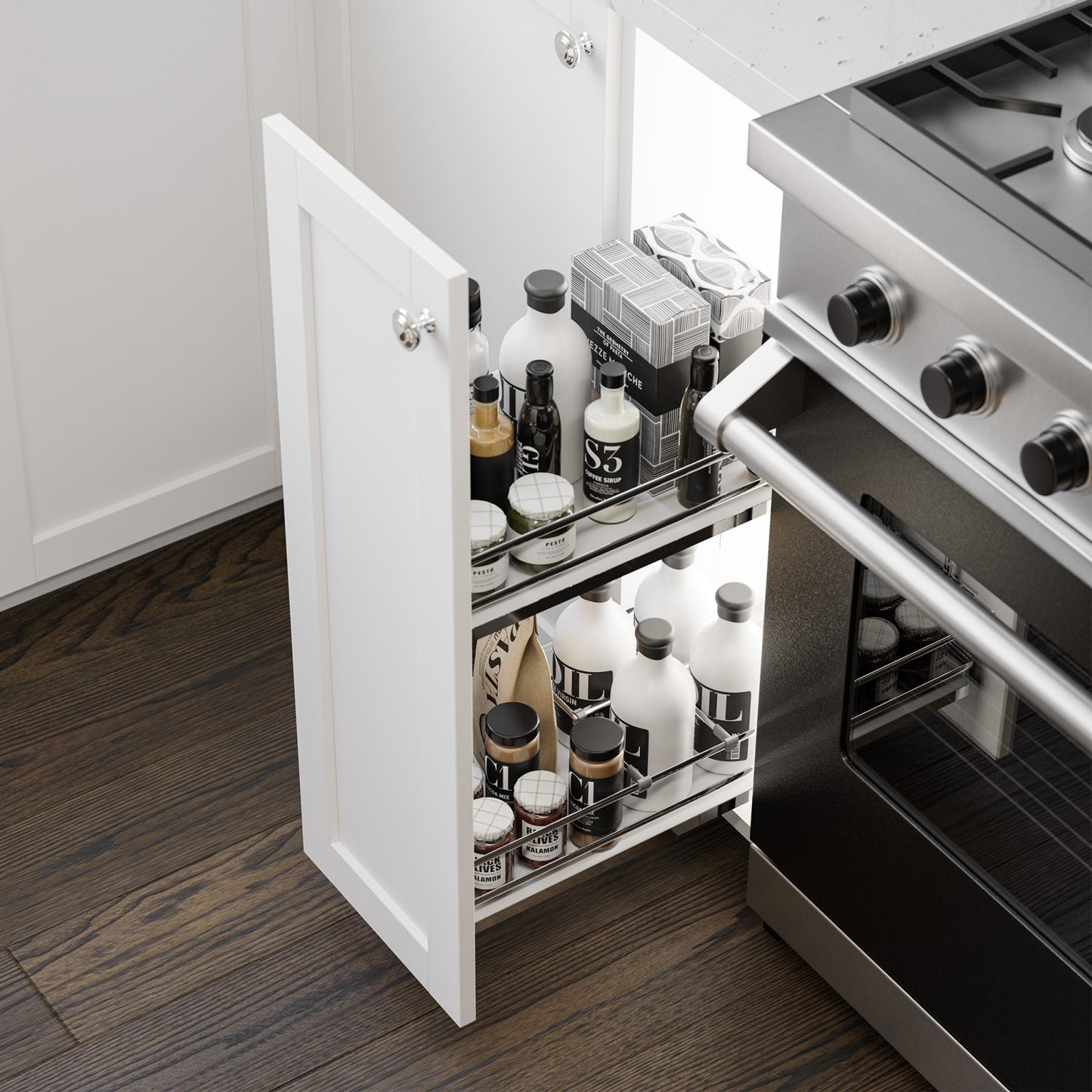 Galaxy narrow pull-out 8'' 2 shelves, white/chrome