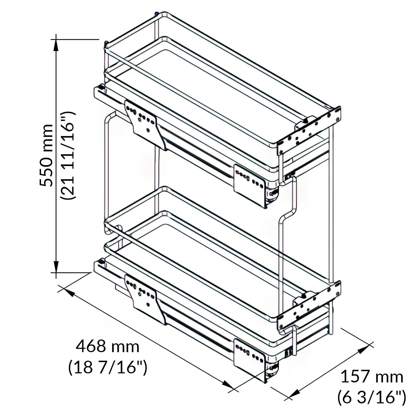 Galaxy narrow pull-out 8'' 2 shelves, white/chrome