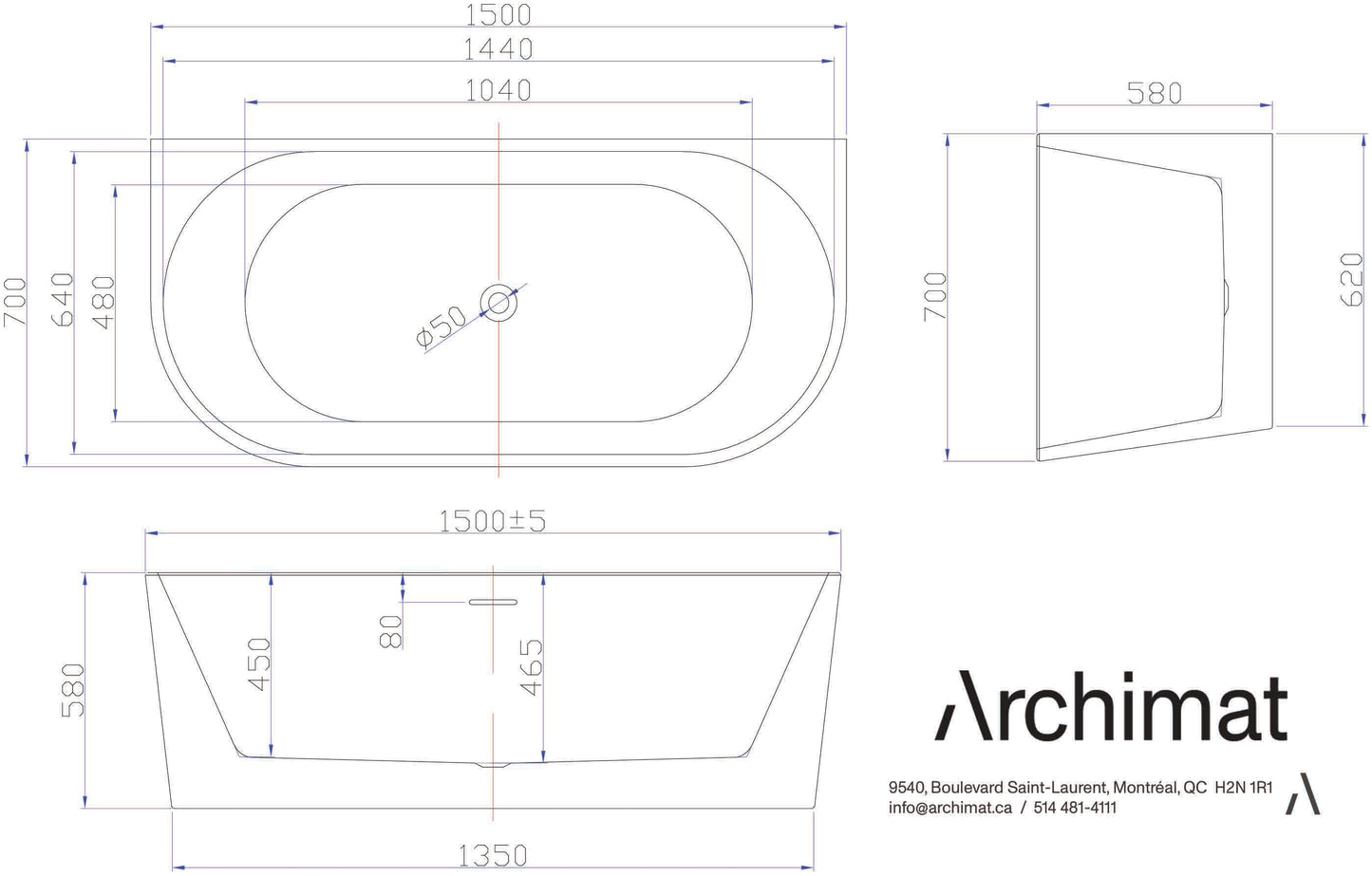 Freestanding Bathtub, White Size: 59×27½×22-4/5 in (1500×700×580mm)