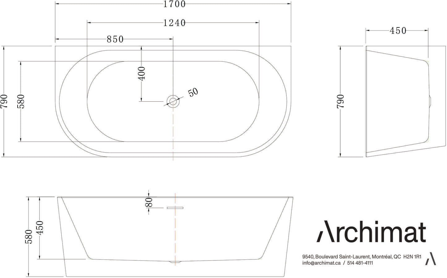 Baignoire autoportante blanc Dimensions : 67×31×22-4/5 in (1700×790×580mm)