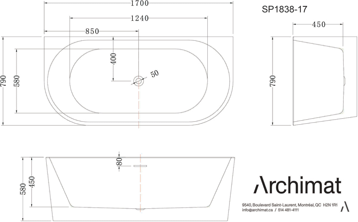 Miami Baignoire autoportante blanc Dimensions : 67×31×22-4/5 in (1700×790×580mm) - SP1838-17