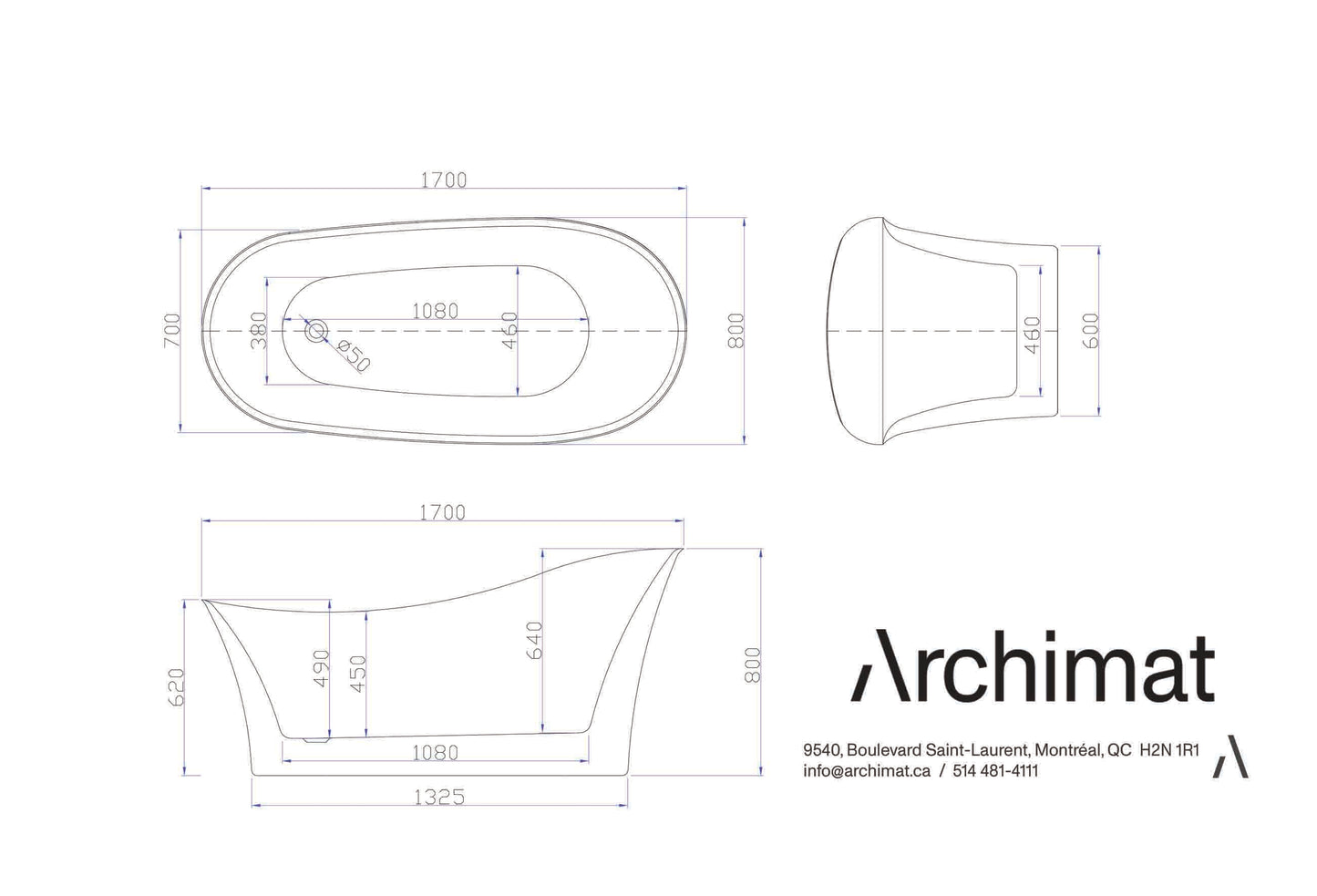 Freestanding Bathtub, White Size : 67×31½×31½ in (1700×800×800mm)