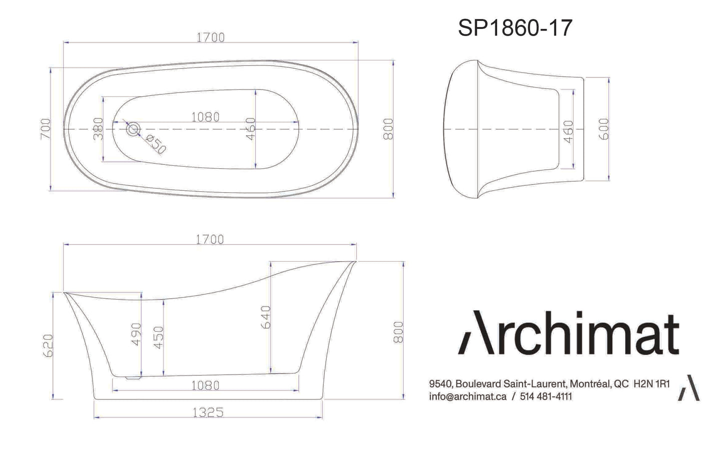 Texas Freestanding Bathtub, White Size : 67×31½×31½ in (1700×800×800mm) - SP1860-17