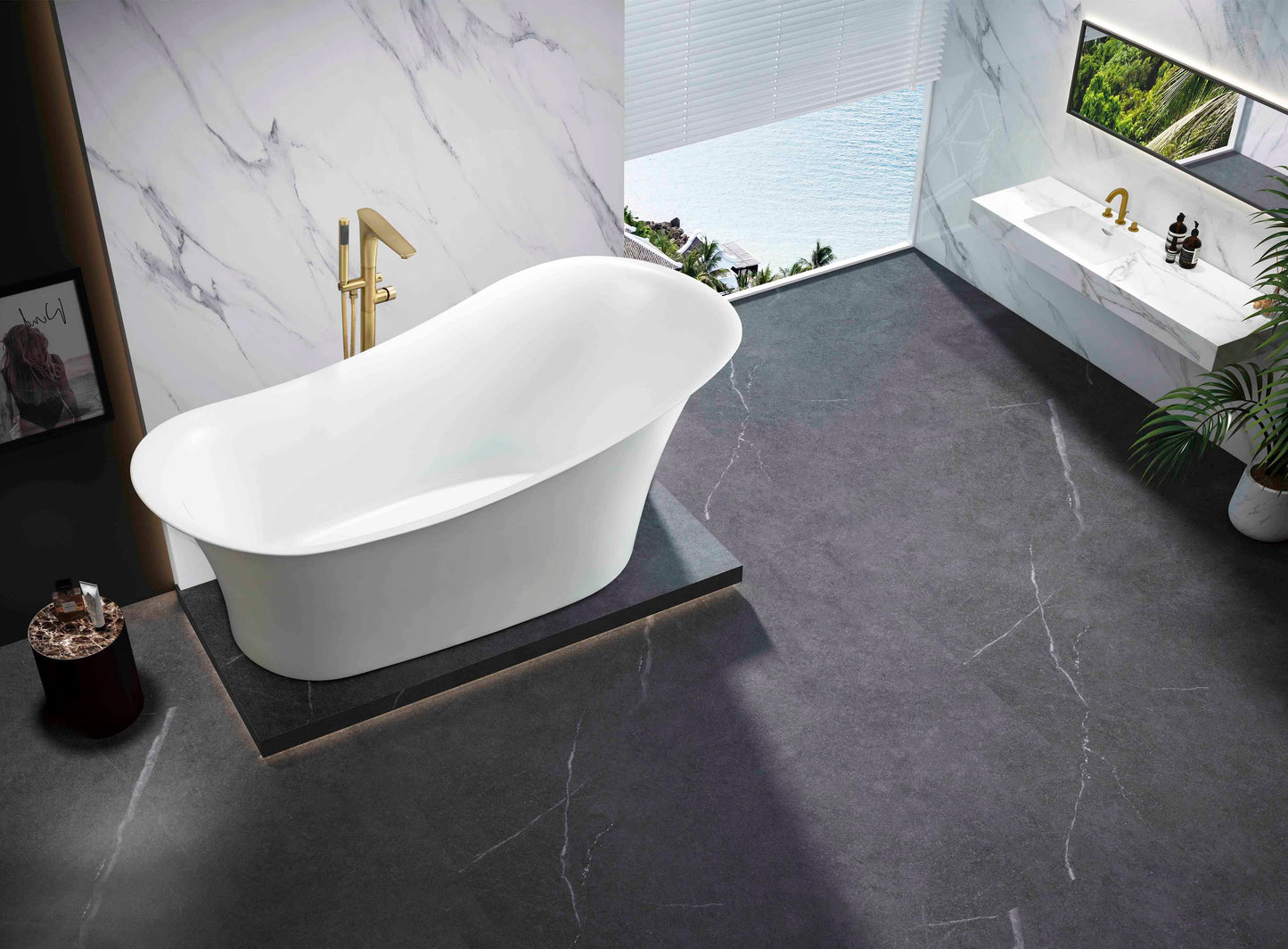 Freestanding Bathtub, White Size : 67×31½×31½ in (1700×800×800mm)