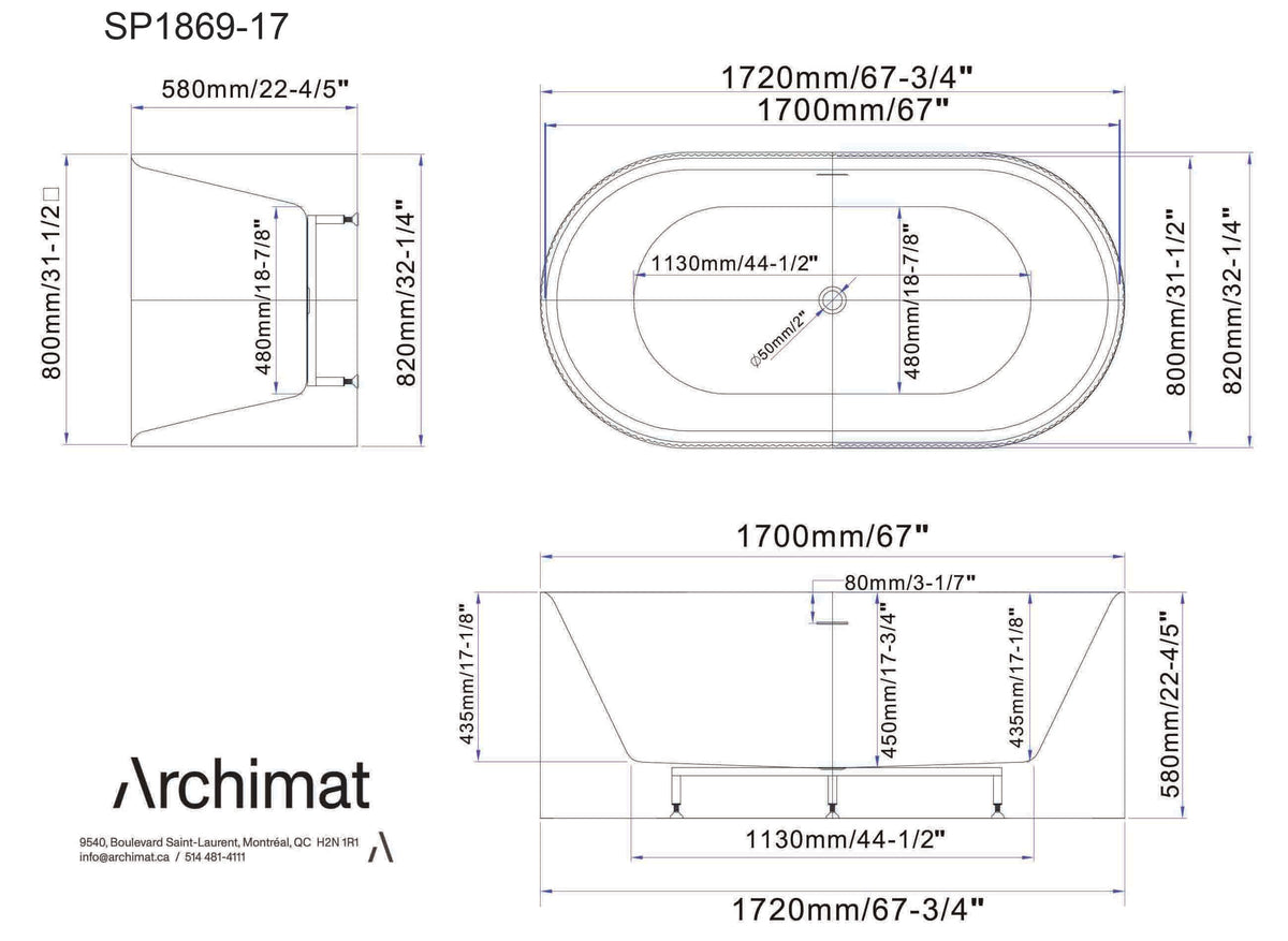 Alberta Freestanding Bathtub, White Size: 67-3/4×32-1/4×22-4/5 in  (1720×820×580mm) - SP1869-17