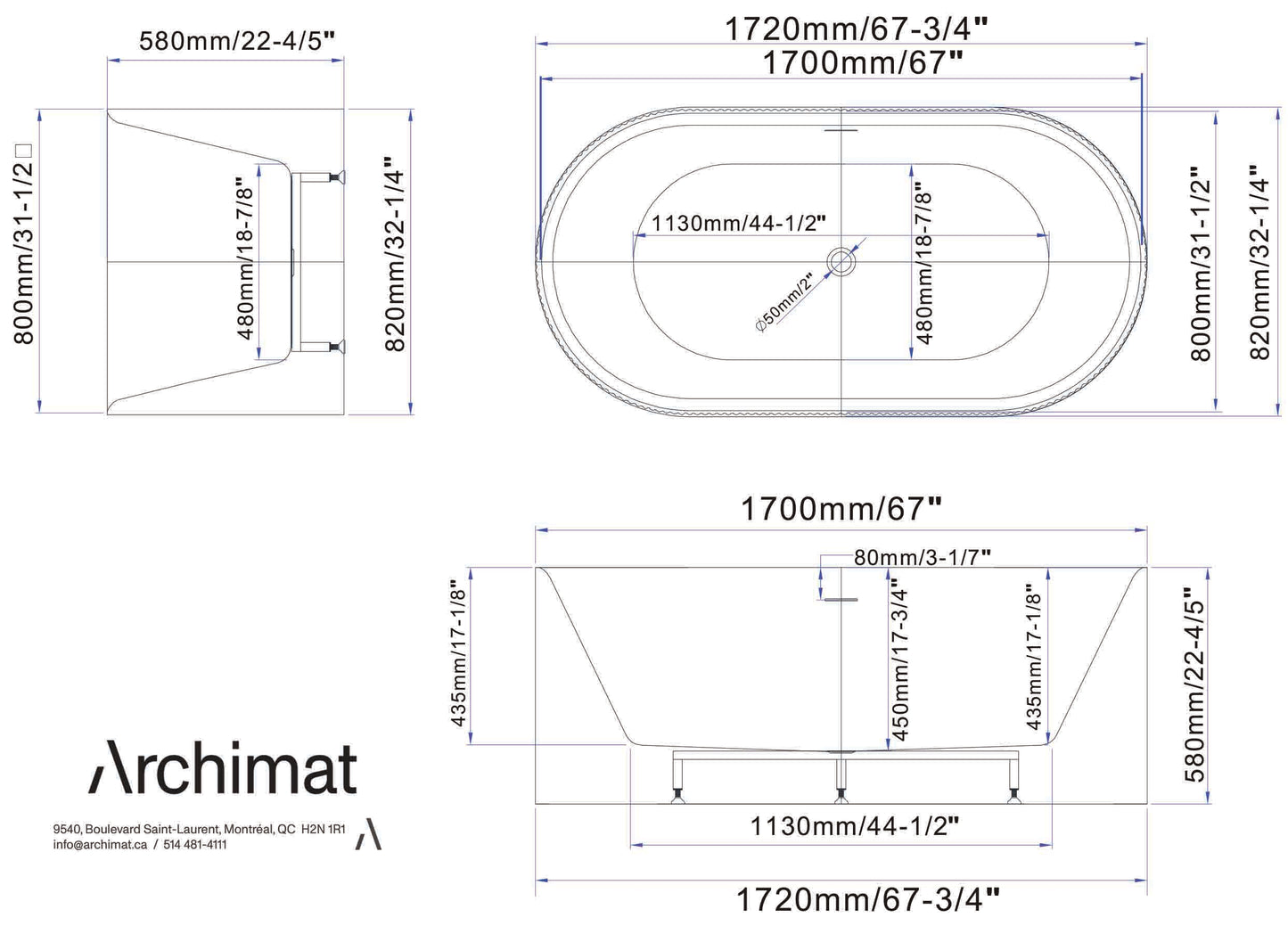 Freestanding Bathtub, White Size: 67-3/4×32-1/4×22-4/5 in  (1720×820×580mm)
