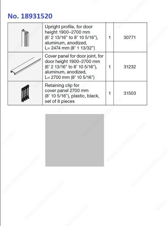 Ensemble de profilé vertical pour Folding Concepta III