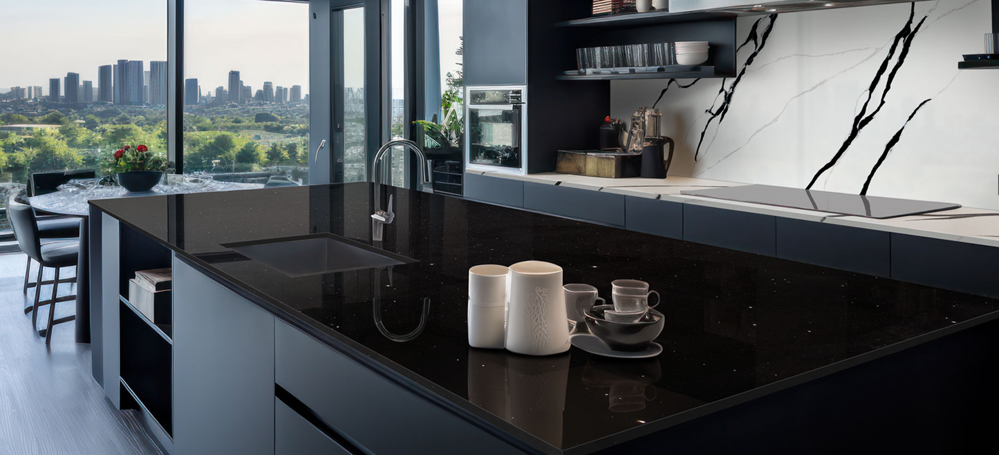 Countertop Quartz 2cm - 3cm Sparkling Black MSI