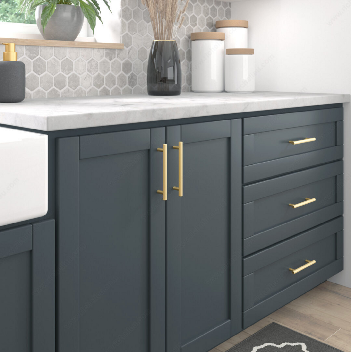 Modern Metal Pull - 3060 Satin Brass 448 mm Richelieu