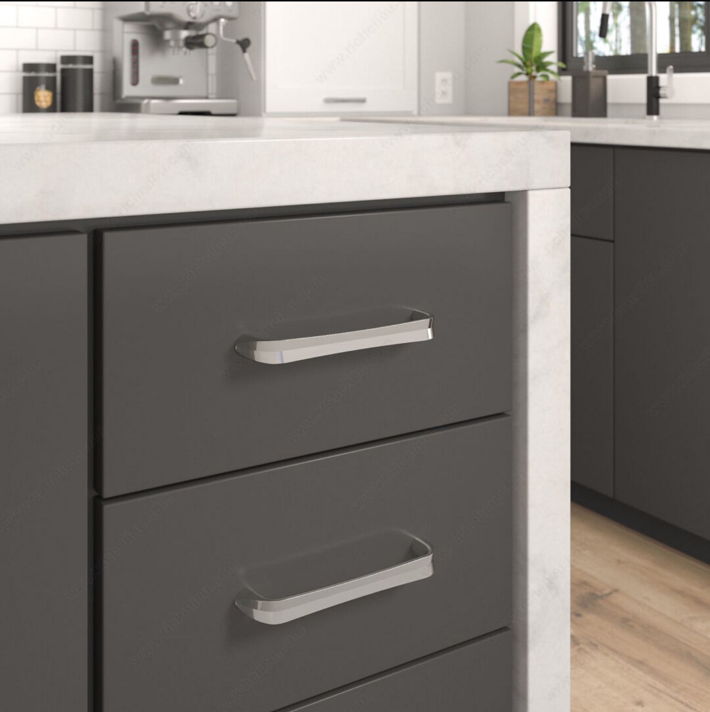 Poignée moderne en métal - 9024 - Nickel brossé 128 mm Richelieu