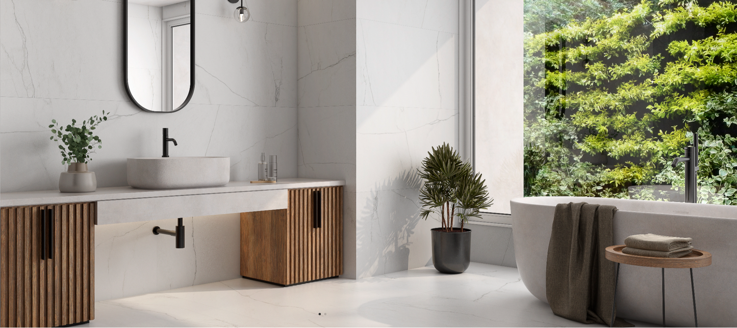 Tuile de céramique porcelaine - Collection Pris LAB. Bianco disponible en 2 tailles, 1 couleur et 1 finition.