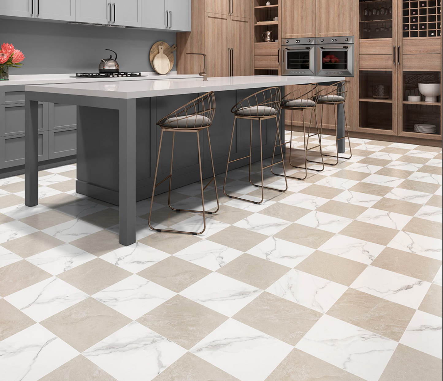Porcelain Ceramic Tile - Calacatta Chekered Collection 3 Colors 1 Finish