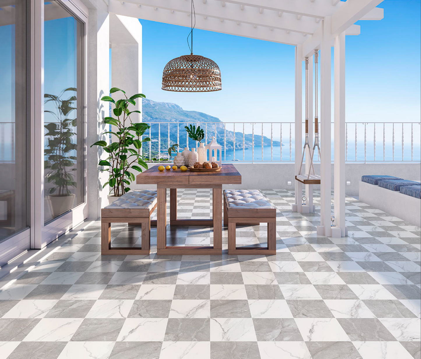 Porcelain Ceramic Tile - Calacatta Chekered Collection 3 Colors 1 Finish