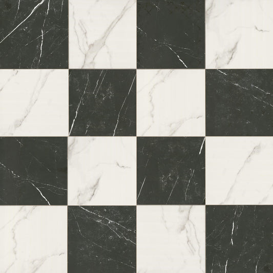 Carrelage Céramique Grès Cérame - Calacatta Marquina Damier 3 Couleurs 1 Taile 1 Finition