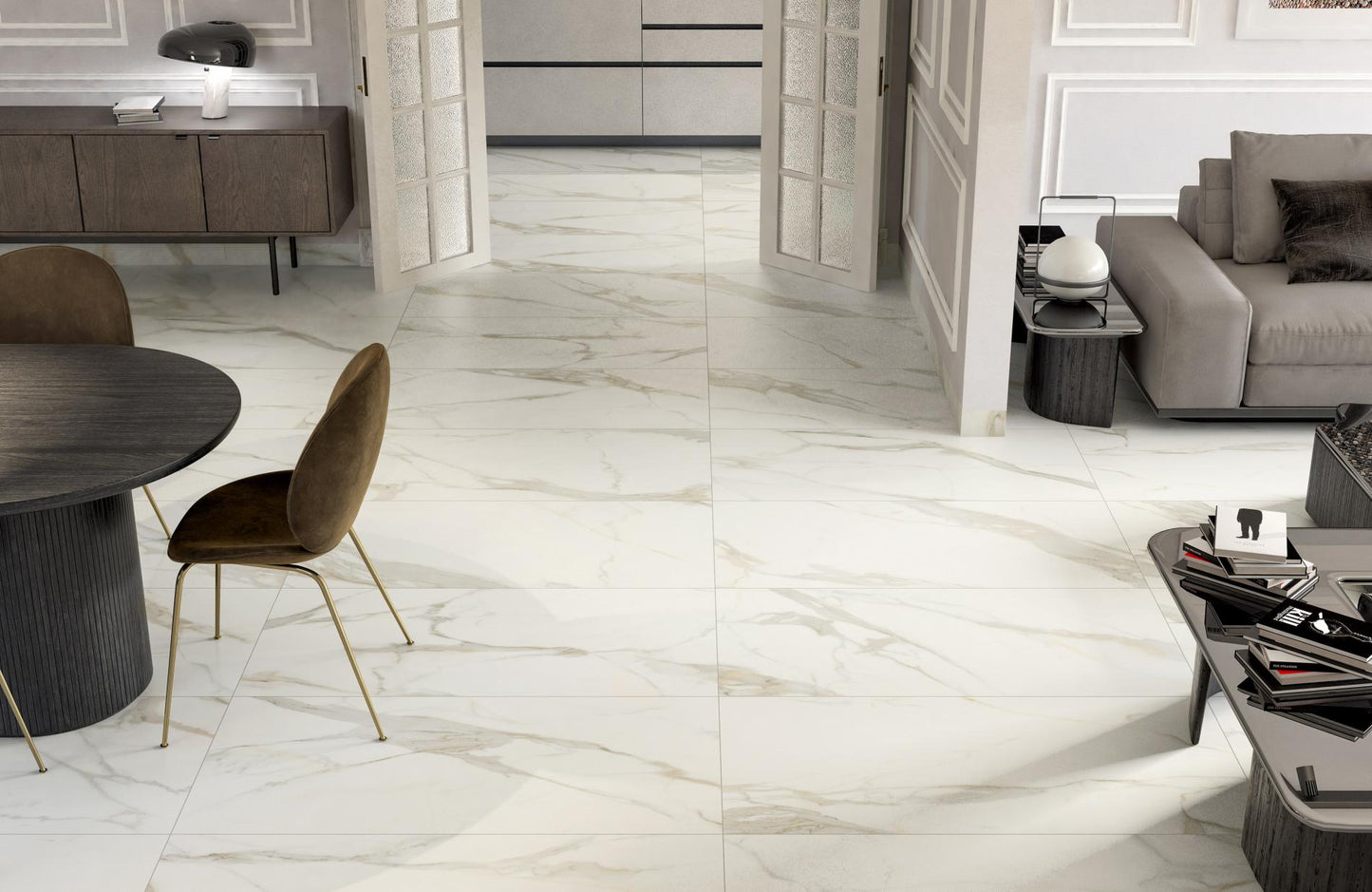 Porcelain Ceramic Tile - CALACATA Collection available in 3 sizes, 3 colors and 2 finishs.