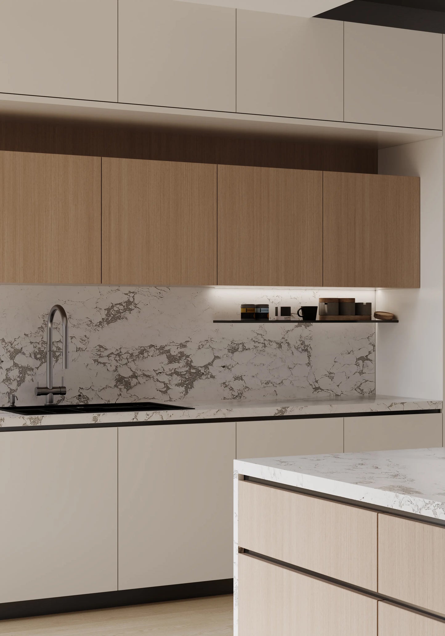 Comptoir en quartz 2 cm - 3cm TCE 4037 Misty Arabescato 63x126  po